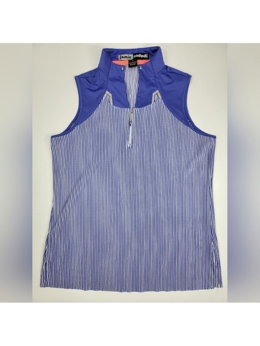 Jamie Sadock Women's Sleeveless White Purple Stripe Athletic Golf Top Size S